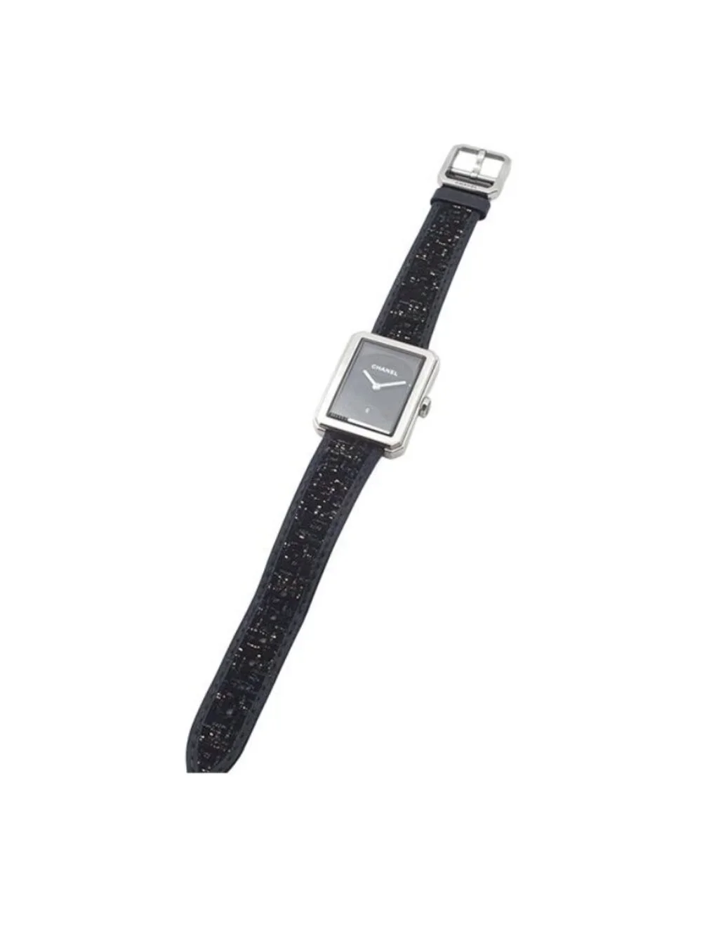 Chanel Boyfriend Black SS Tweed Leather Watch Quartz